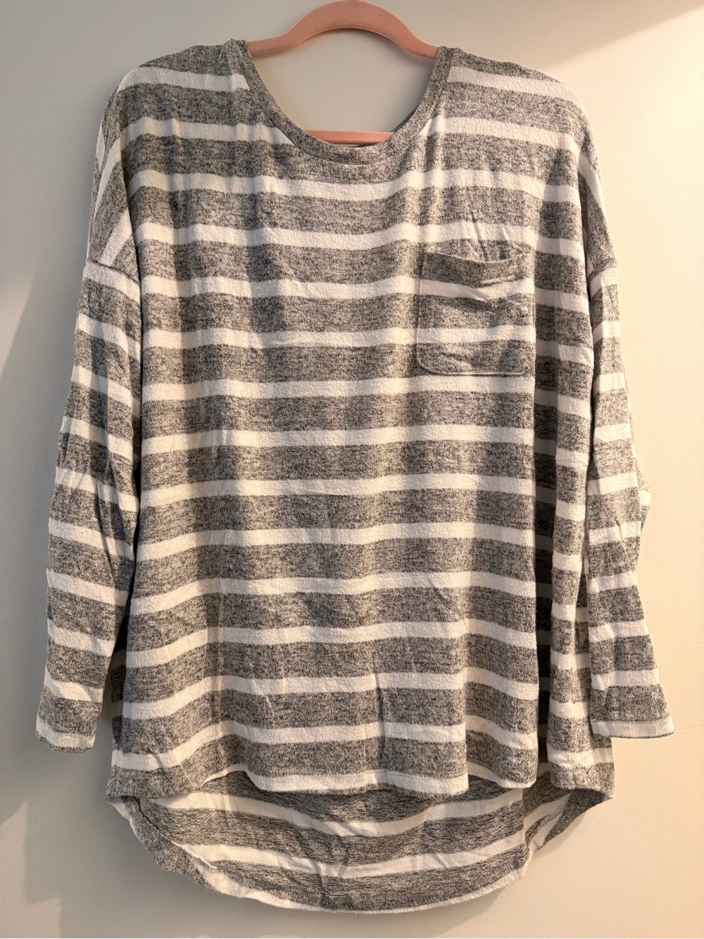 Gray & White Striped Long-Sleeve Tunic Sweater